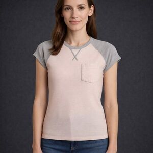 Pink and grey 90s baby T, size small see measurements